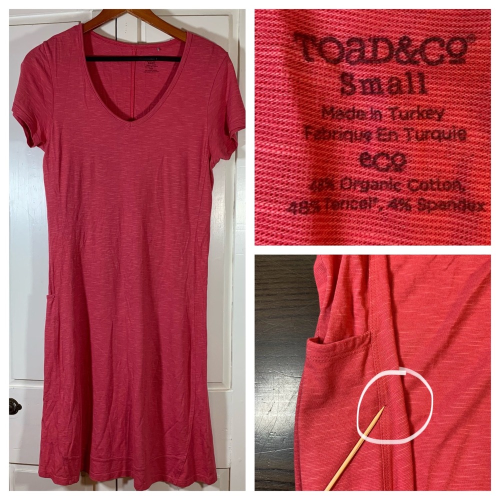 Toad&Co Womens Small Pink Short Sleeve V-Neck Casual T-Shirt Dress Pocket READ - Picture 13 of 13